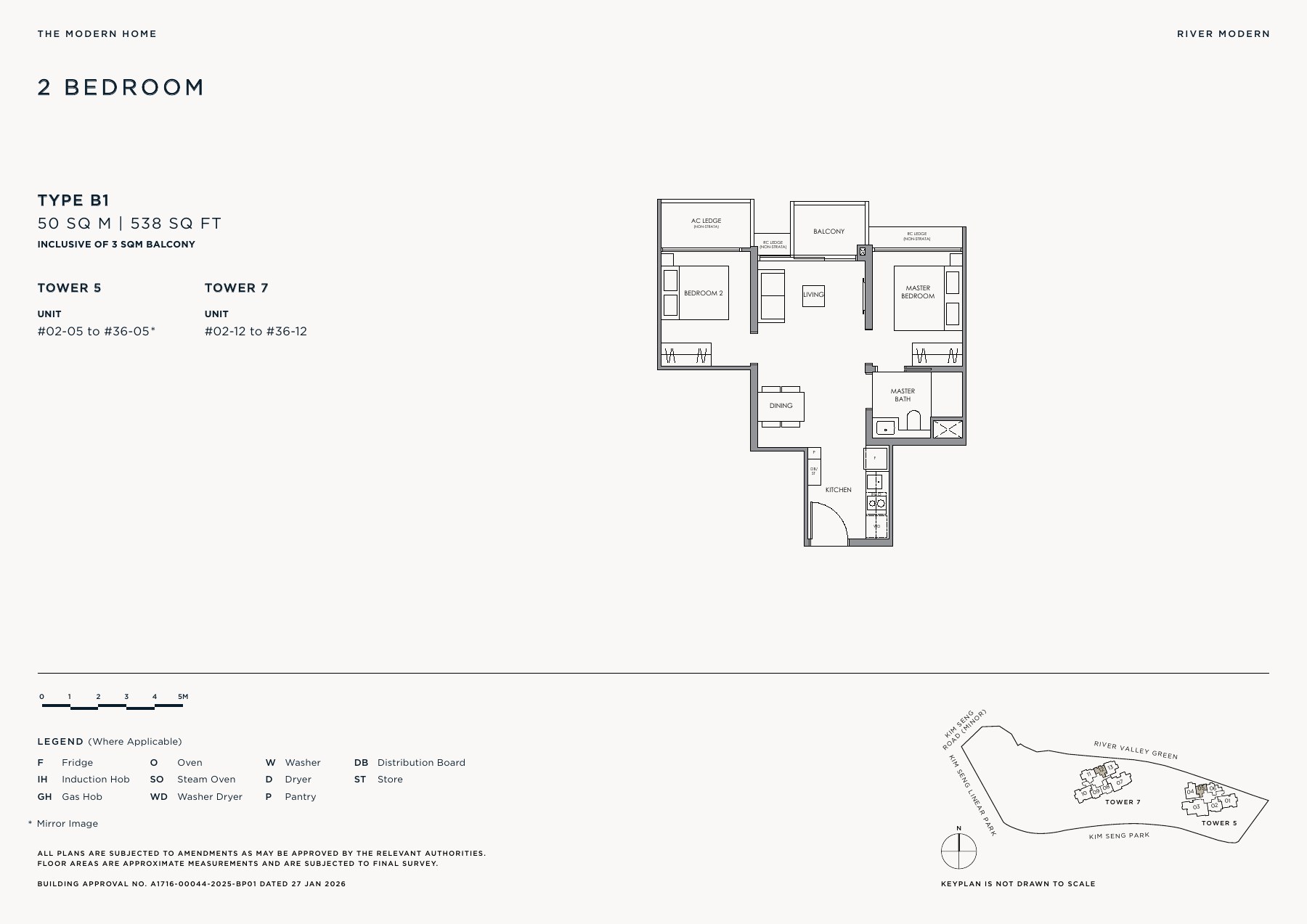 River Modern 2 Bedroom Type B1 floor plan
