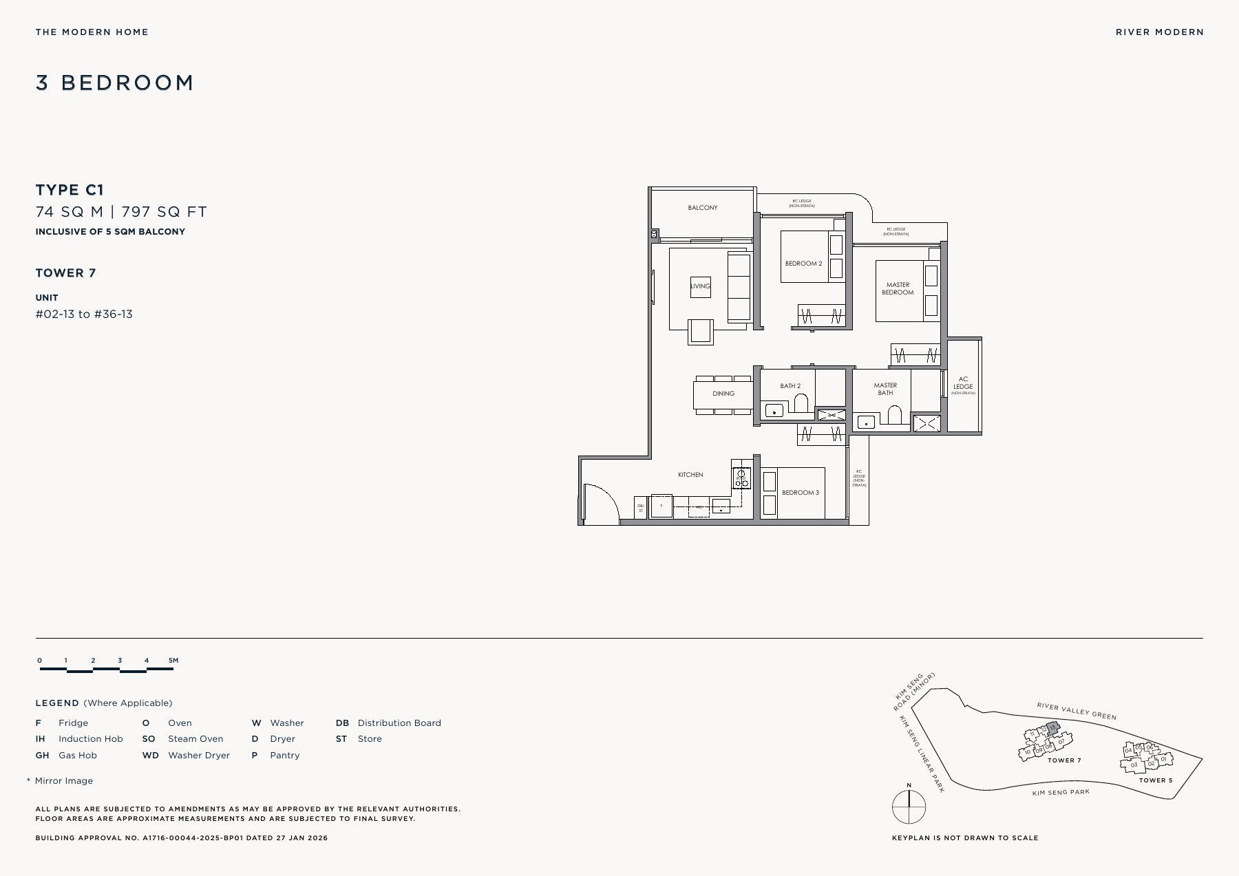 River Modern 3 Bedroom Type C1 floor plan